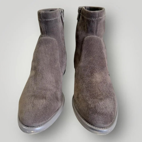 VANELi Suede Ankle Bootie Side Zipper Low Heel Size 7M Taupe Brown Punto Stretch - Picture 3 of 15
